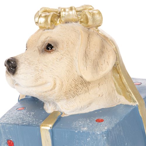 Dekofigur Hund sitzend Welpe im Geschenkpaket 20cm | Floristik24.de