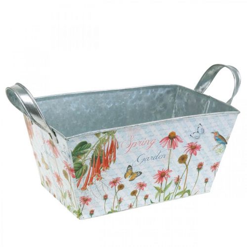 Floristik24 Jardiniere Pflanzkasten mit Griffen Metall Blumen Frühlingsdeko 23×14×11cm