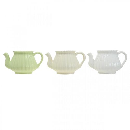 Floristik24 Deko-Kaffekanne Keramik, Pflanztopf Grün, Weiß, Creme L19cm Ø7,5cm