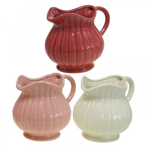 Artikel Dekorative Vase, Krug mit Griff Keramik Weiß, Rosa, Rot H14,5cm 3St