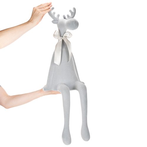 Dekofigur beflockt Elch mit Schleife Kantenhocker 80cm | Floristik24.de