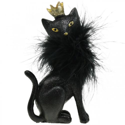 Floristik24 Dekofigur Katze Polyresin mit Krone Schwarz Gold H12,5cm 2St