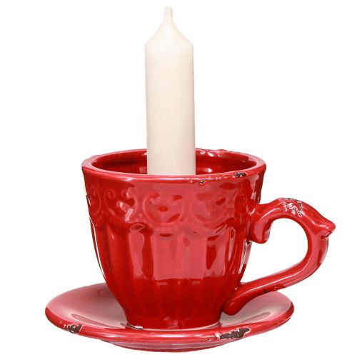 Floristik24 Keramik Kerzenhalter Rot Tasse Für Stabkerzen 13×11×8cm 3 St