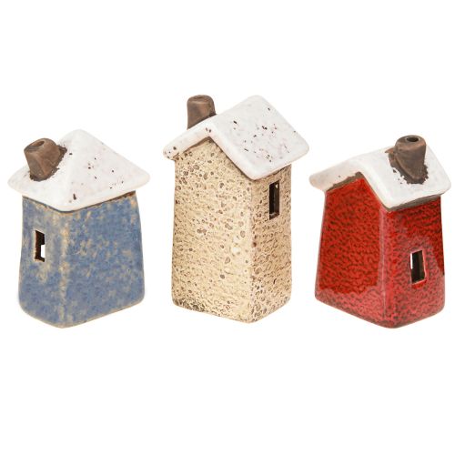 Keramikhäuschen Adventsdeko Creme Rot Grau 8,5/9,5cm 3 St | Floristik24.de