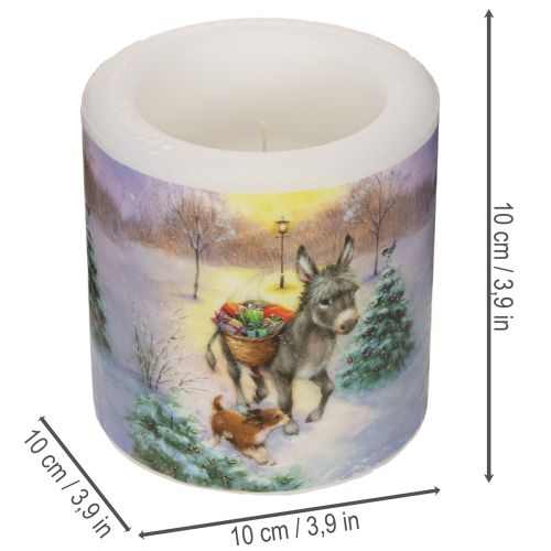 Stumpenkerze Winterlandschaft mit Esel und Hund-Motiv 10cm | Floristik24.de