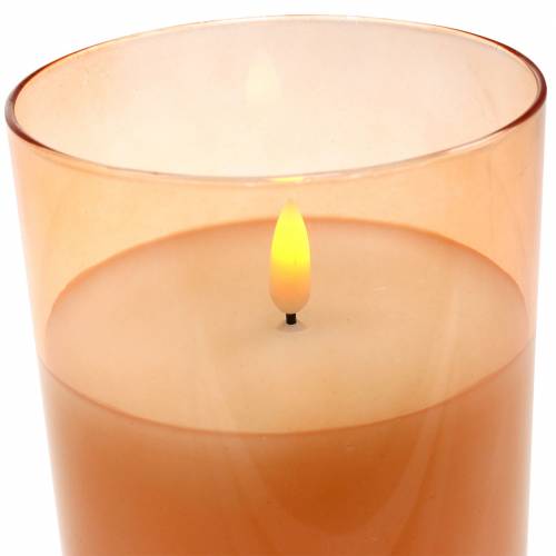 Floristik24 LED-Kerze im Glas Echtwachs Orange Ø10cm H15cm