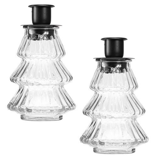 Floristik24 Kerzenhalter Glas für Stabkerzen Tannenbaum 13,5cm 2St