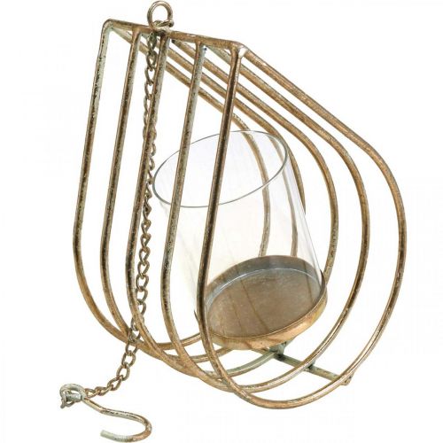 Artikel Windlicht hängend Teelichthalter Metall Gold Träne H22,5cm