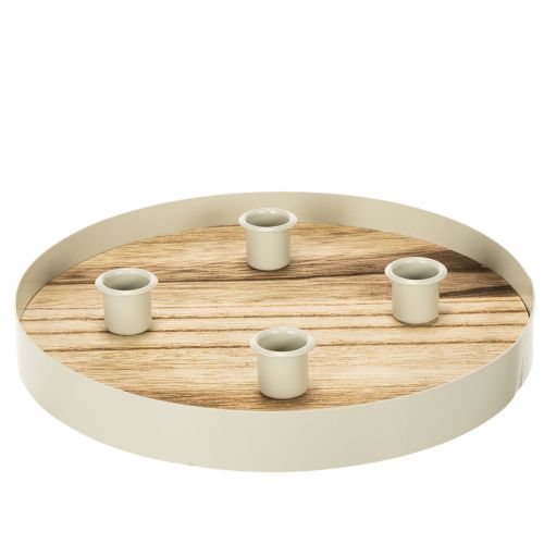Kerzenhalter für vier Stabkerzen Rund Holztablett 25cm