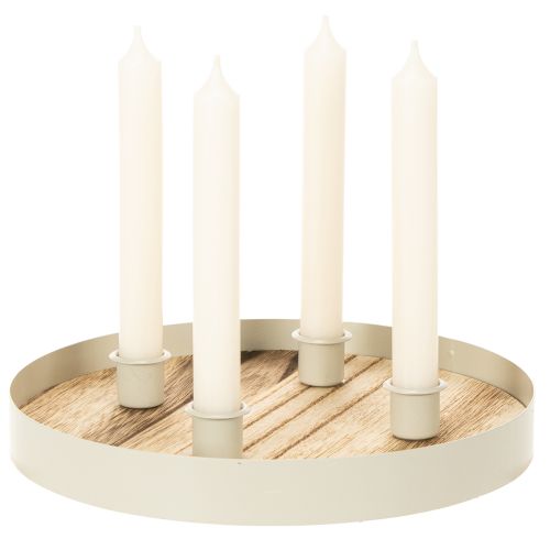 Kerzenhalter für vier Stabkerzen Rund Holztablett 25cm | Floristik24.de