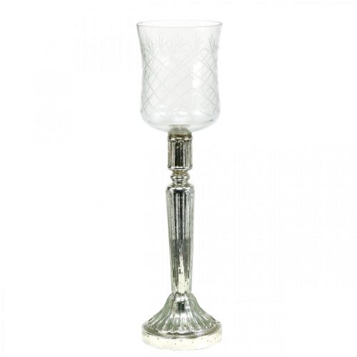 Floristik24 Windlicht Glas Kerzenständer Antik Look Silber Ø11,5cm H42,5cm
