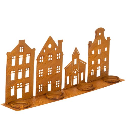 Kerzenständer Weihnachtsbeleuchtung Deko Häuser Rost 52×12cm | Floristik24.de
