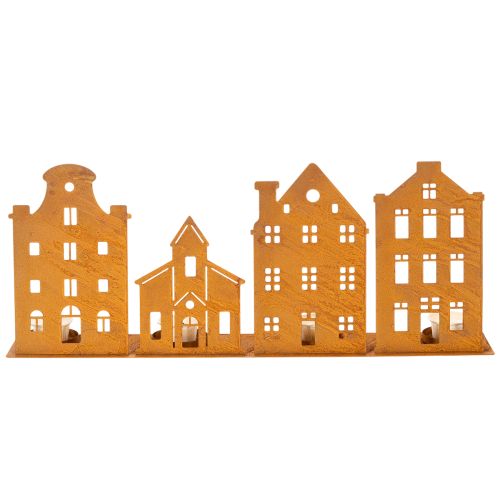 Kerzenständer Weihnachtsbeleuchtung Deko Häuser Rost 52×12cm | Floristik24.de