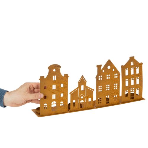 Kerzenständer Weihnachtsbeleuchtung Deko Häuser Rost 52×12cm | Floristik24.de