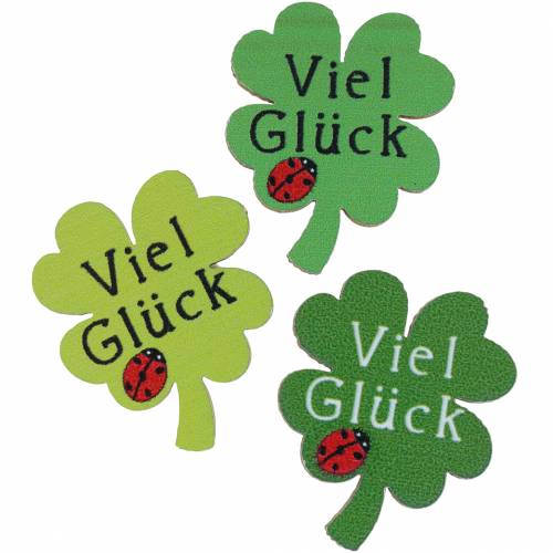 Kleeblatt „Viel Glück" Holzdeko zum Kleben Grün 3,5cm 45St