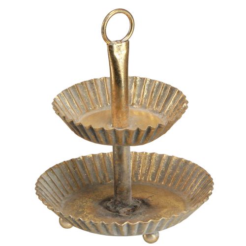 Floristik24 Kleine Etagere Metall 2-stöckig Antik Gold Ø13cm H16,5cm
