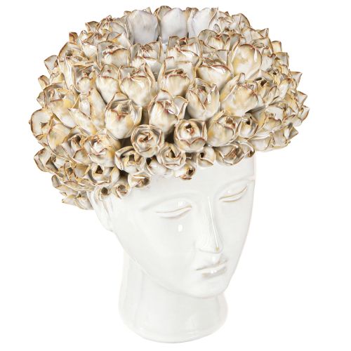 Floristik24 Kopfvase Keramik Vase mit Rosen Weiß Braun Ø19cm H2,5cm