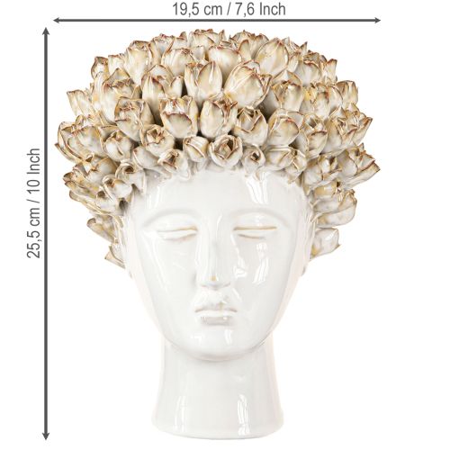 Artikel Kopfvase Keramik Vase mit Rosen Weiß Braun Ø19cm H2,5cm