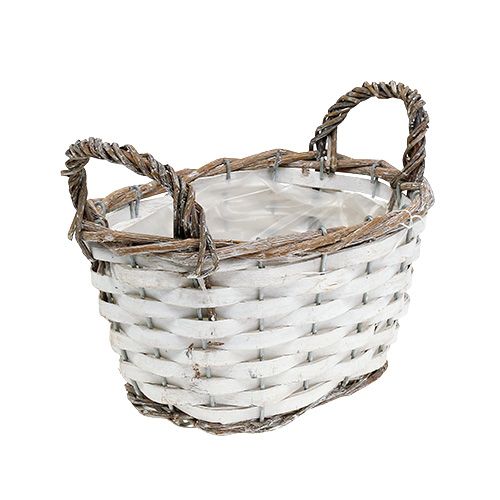 Floristik24 Korb mit Griffen oval Natur, Weiß 20 x 14cm
