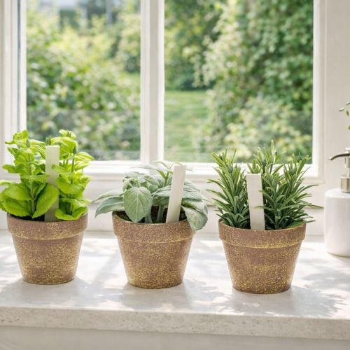 Artikel Kräutertopf künstlich mit Deko Kräutern für Küche Garten Balkon oder Terrasse 15m 3St