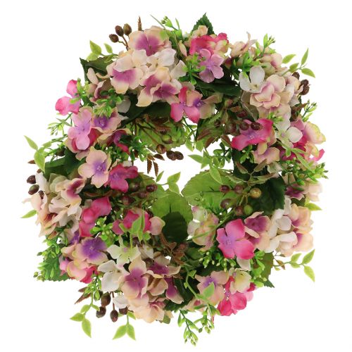 Floristik24 Blumenkranz mit Hortensien und Beeren Rosa Ø30cm