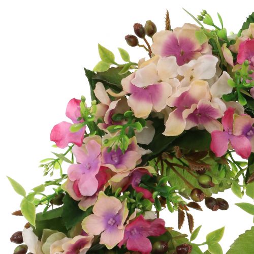Floristik24 Blumenkranz mit Hortensien und Beeren Rosa Ø30cm