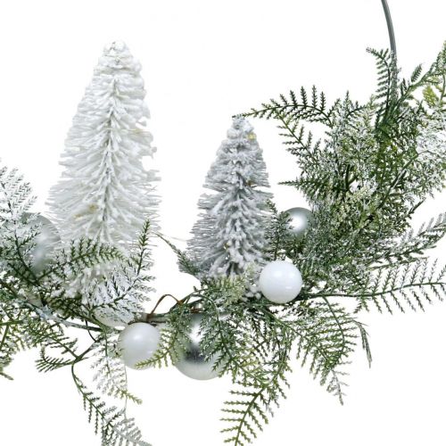 Floristik24 Beleuchteter Kranz mit Tannen und Kugeln, Advent, Winterdeko zum Hängen, LED-Deko-Ring Silbern B45cm Ø30cm