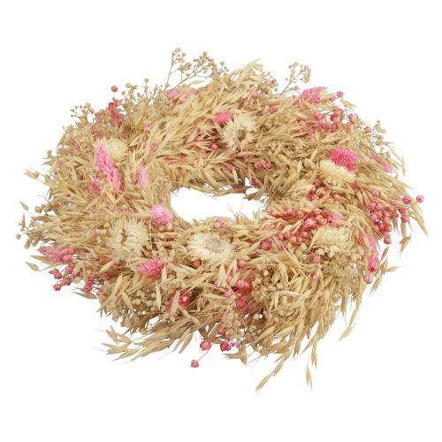 Floristik24 Deko Kranz Haferkranz Naturkranz Strohblumen Rosa Ø29cm