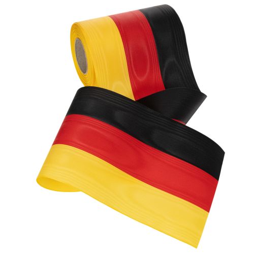 Artikel Kranzbänder Moiré 150mm schwarz-rot-gold mit französischem Moiré-Effekt, 25m Rolle für Dekoration und Trauerfeiern