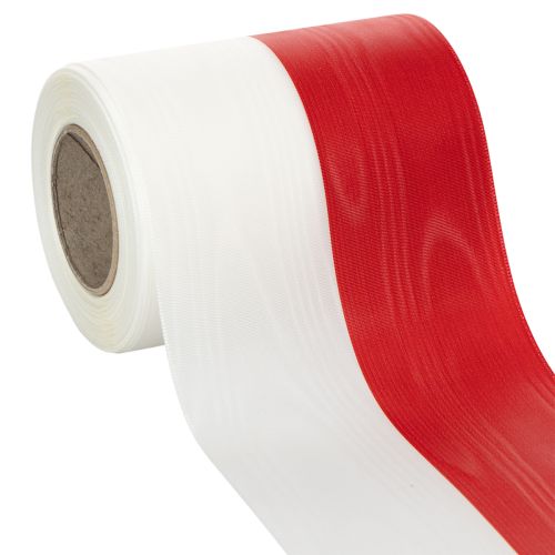 Artikel Kranzbänder Moiré Weiß-Rot 125mm - Trauerband Dekoband Schleifenband Festband 25m Rolle