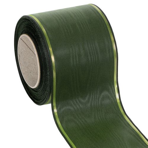 Floristik24 Kranzband Dunkelgrün mit Goldkante 75mm 25m - Ideal für Trauerschleifen und Floristik