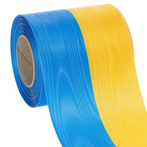 Artikel Kranzband Moiré Blau-Gelb 100mm, Schleifenband National, Vereinsband Deko, Trauerband Festlich, Acetat