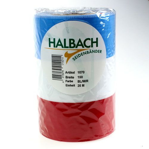 Floristik24 Kranzbänder Moiré blau-weiß-rot 150 mm