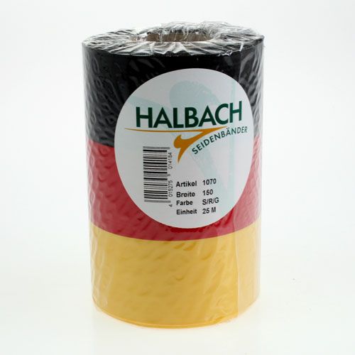 Artikel Kranzbänder Moiré 150mm schwarz-rot-gold mit französischem Moiré-Effekt, 25m Rolle für Dekoration und Trauerfeiern