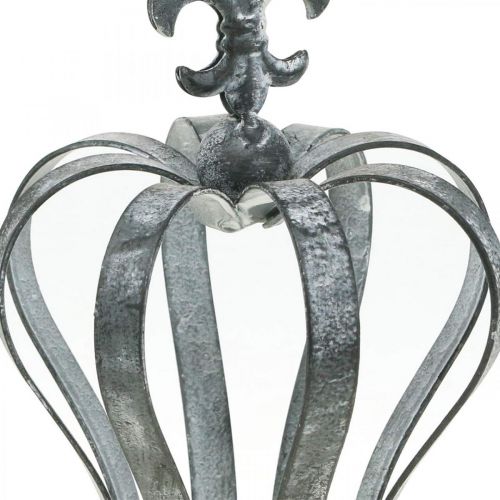 Floristik24 Dekokrone, Tischschmuck, Metalldeko Silbern, Weiß gewaschen H16cm Ø11cm