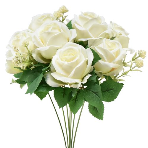 Artikel Künstliche Rosen Kunstblumenstrauß Rosen Weiß Pick 42cm