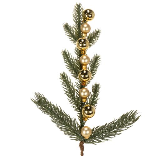 Künstlicher Tannenzweig mit goldfarbenen Mini-Christbaumkugeln 46cm 2St