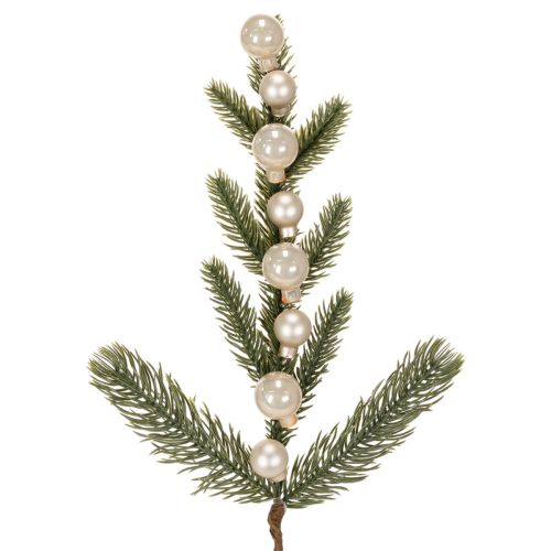 Künstlicher Tannenzweig mit weißen Mini-Christbaumkugeln 46cm 2St