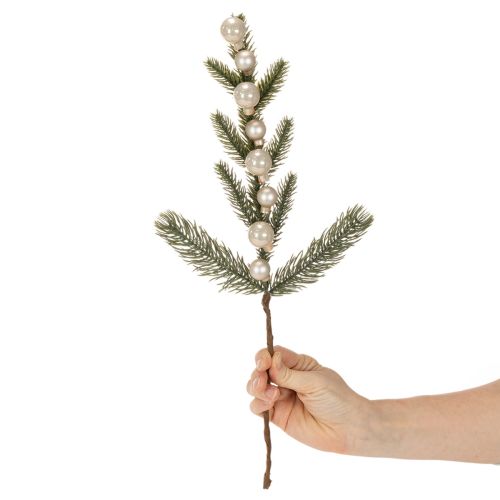 Artikel Künstlicher Tannenzweig mit weißen Mini-Christbaumkugeln 46cm 2St