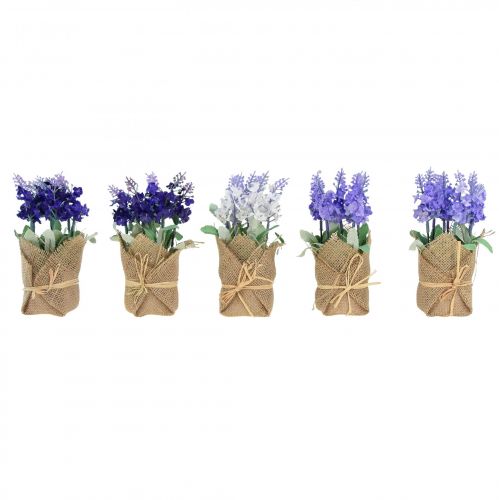 Künstlicher Lavendel Kunstblume Lavendel im Jutesack Weiß/Lila/Blau 17cm 5St