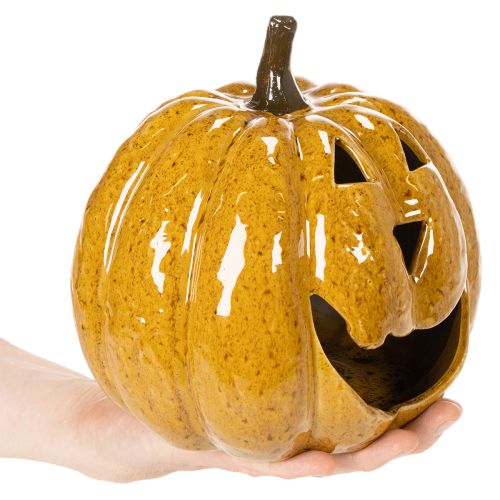 Keramik Kürbis mit Gesicht LED Dekoration Halloween 19cm | Floristik24.de
