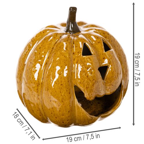 Keramik Kürbis mit Gesicht LED Dekoration Halloween 19cm | Floristik24.de