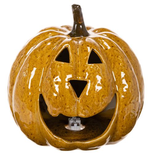 Keramik Kürbis mit Gesicht LED Dekoration Halloween 19cm | Floristik24.de
