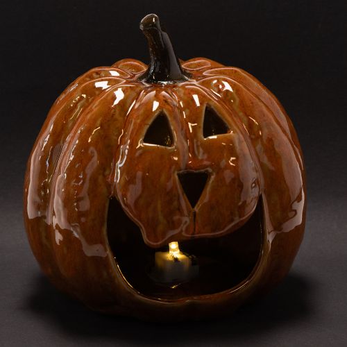 Keramik Kürbis Halloween LED Dekoration 15cm | Floristik24.de