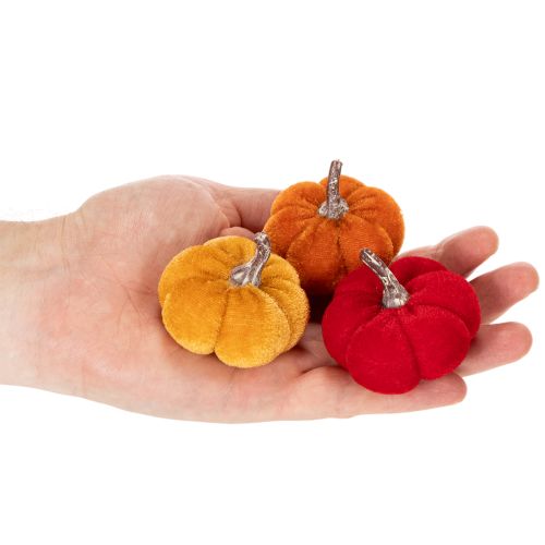Artikel Deko Kürbis Set aus Samt in drei Farben Mini Kürbis 5cm 12St