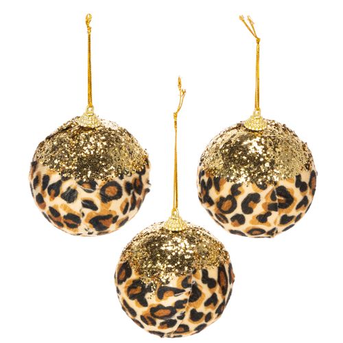Weihnachtskugel Leopard Muster mit goldenem Glitzer 7cm 3St kaufen | Floristik24.de