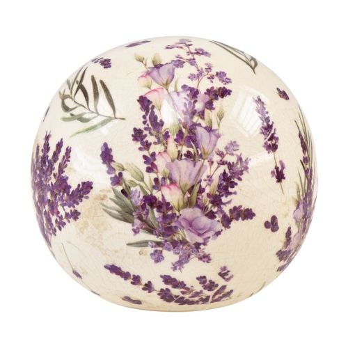 Keramik Kugel mit Lavendel Motiv Keramik Deko Lila Creme 12cm