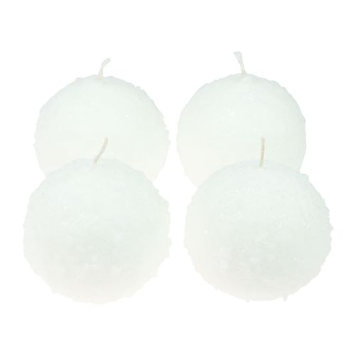Floristik24 Winterzauber Kugelkerzen Weiß Schneeball Effekt Ø10cm 4er Set für Festliche Dekoration