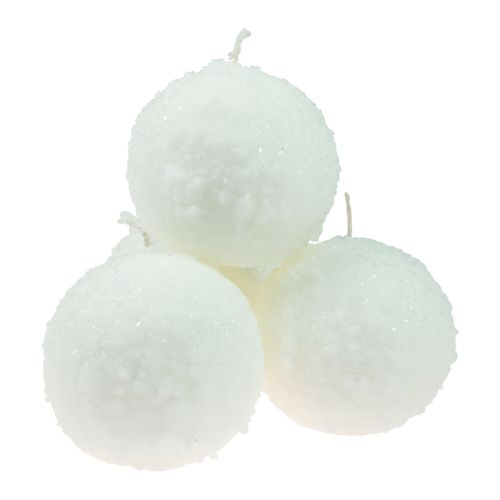 Artikel Winterzauber Kugelkerzen Weiß Schneeball Effekt Ø10cm 4er Set für Festliche Dekoration