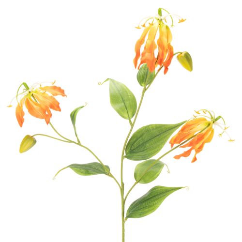 Kunstblume Gloriosa orange mit langen Stielen für Vasen 80cm 3St